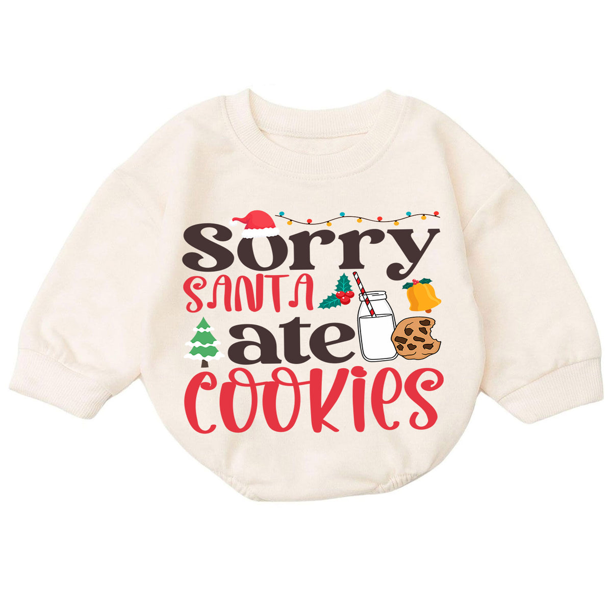 Sorry Santa Ate Cookies Baby Romper, Milk and Cookies 1st Christmas Outfit, Baby 1st Birthday Holiday Romper, Funny Xmas Gift — product view 7