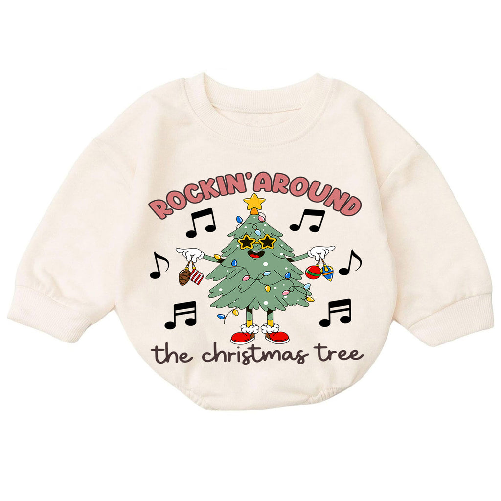 Rockin Around the Christmas Tree Baby Romper, Music Holiday Outfit, 1st Birthday Christmas Gift, Baby 1st Christmas Keepsake — product view 7