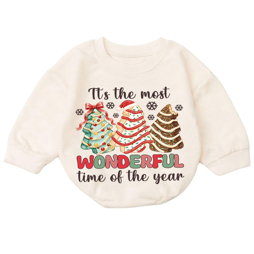 Most Wonderful Time Christmas Baby Romper, Christmas Tree Cookie Outfit, Toddler Holiday Romper, Cute 1st Christmas Gift — product view 7