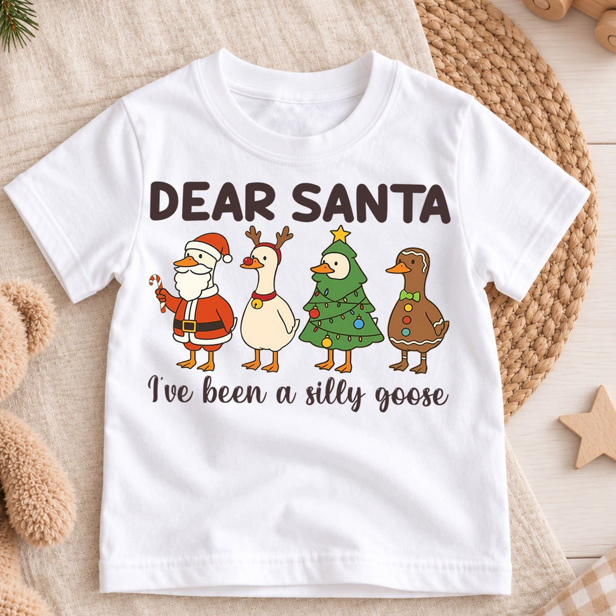 Dear Santa I’ve Been a Silly Goose Kids Shirt, Funny Goose Christmas Tee, Toddler Holiday Outfit, Cute Xmas Gift, Festive Duck Top — product view 3