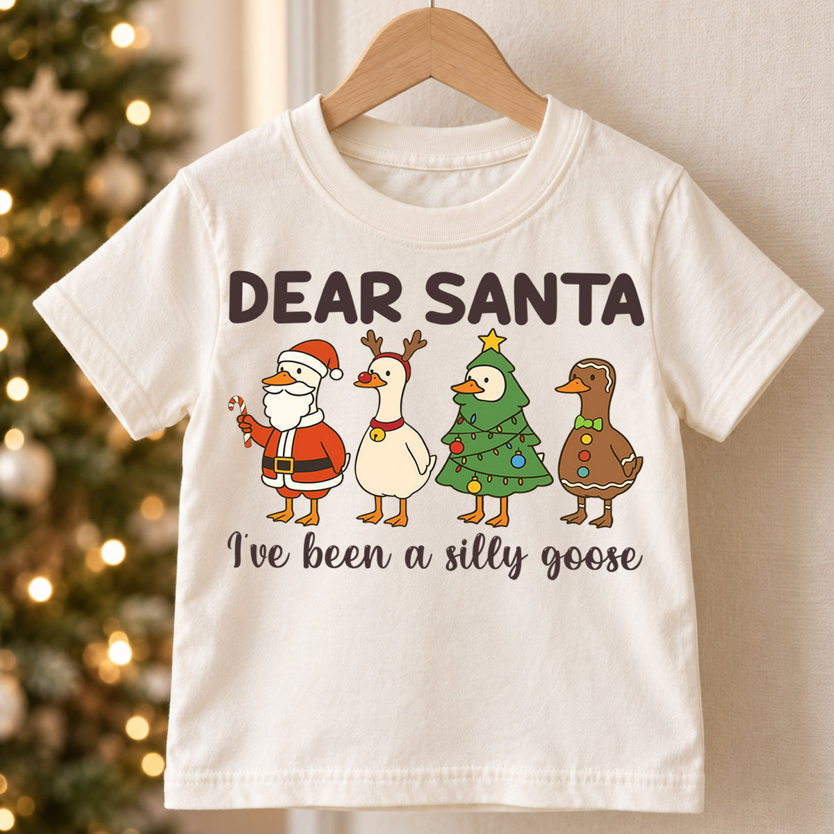 Dear Santa I’ve Been a Silly Goose Kids Shirt, Funny Goose Christmas Tee, Toddler Holiday Outfit, Cute Xmas Gift, Festive Duck Top — product view 5