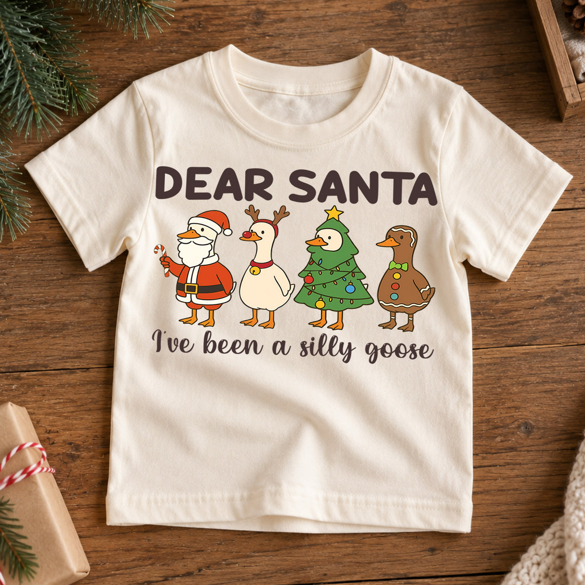 Dear Santa I’ve Been a Silly Goose Kids Shirt, Funny Goose Christmas Tee, Toddler Holiday Outfit, Cute Xmas Gift, Festive Duck Top — product view 7