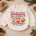 Most Wonderful Time Hot Cocoa Baby Romper, Christmas Coffee Cup Holiday Outfit, 1st Cozy Winter Drink Xmas Romper Gift for Baby — product view 1