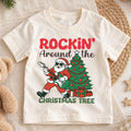Rockin Around the Christmas Tree Kids Shirt, Santa Guitar Holiday Tee, Funny Music Christmas Outfit, Toddler Xmas Gift for Little Kids — product view 1