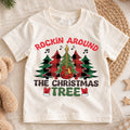Rockin Around The Christmas Tree Shirt, Retro Holiday Tree Tee, Guitar Xmas Kids Outfit, Rock and Roll Holiday Top, Gift For Kids Kids Tee — product view 1