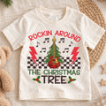 Rockin Around the Christmas Tree Kids Shirt, Guitar Tree Holiday Tee, Music Lover Christmas Outfit, Toddler Xmas Gift for Little Kids — product view 1