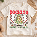 Rocking Around the Christmas Tree Kids Shirt, Retro Holiday Tee, Cute Christmas Tree Outfit, Toddler Xmas Gift, Festive Kids Holiday Top — product view 1