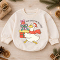 Silly Goose Christmas Baby Romper, Cute Holiday Goose Outfit, Toddler Xmas Romper, Goose on the Loose Christmas Baby Gift — product view 1