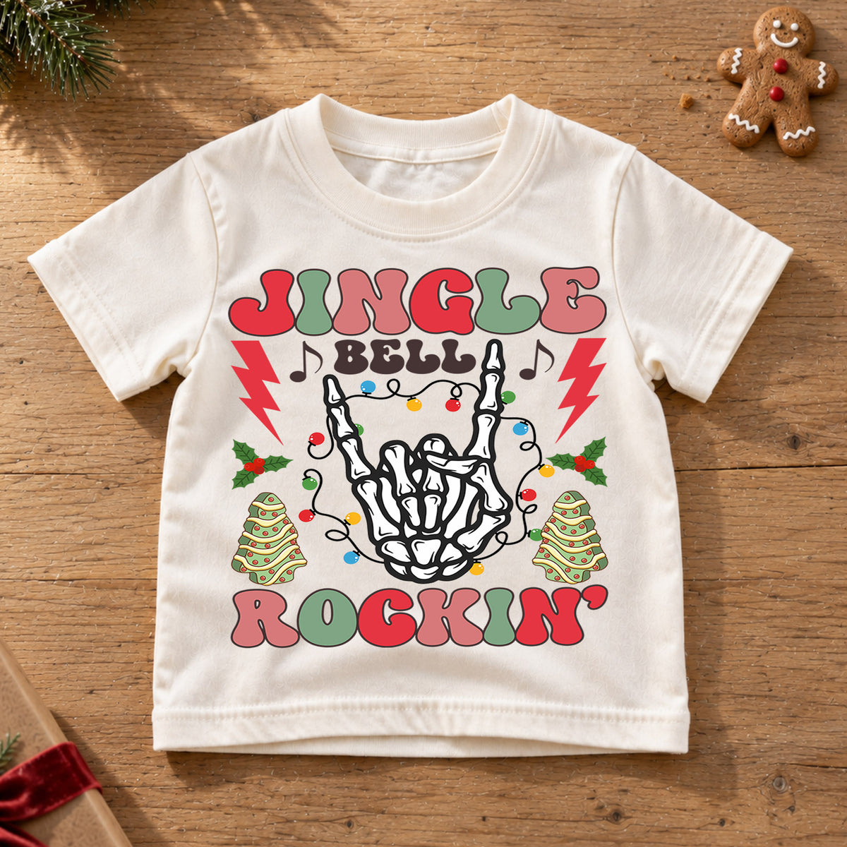 Jingle Bella Rockin Shirt, Toddler Christmas Tee, Retro Rock Skeleton Shirt, Cute Holiday Kids Shirt, Xmas Party Outfit, Gift For Kids — product view 6