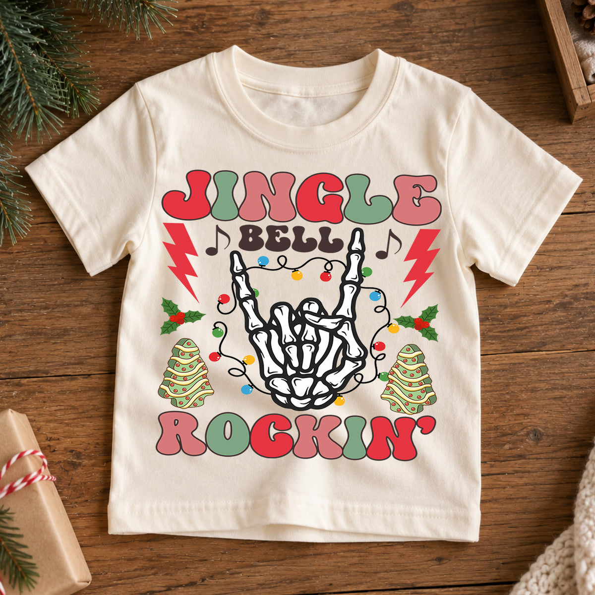 Jingle Bella Rockin Shirt, Toddler Christmas Tee, Retro Rock Skeleton Shirt, Cute Holiday Kids Shirt, Xmas Party Outfit, Gift For Kids — product view 7