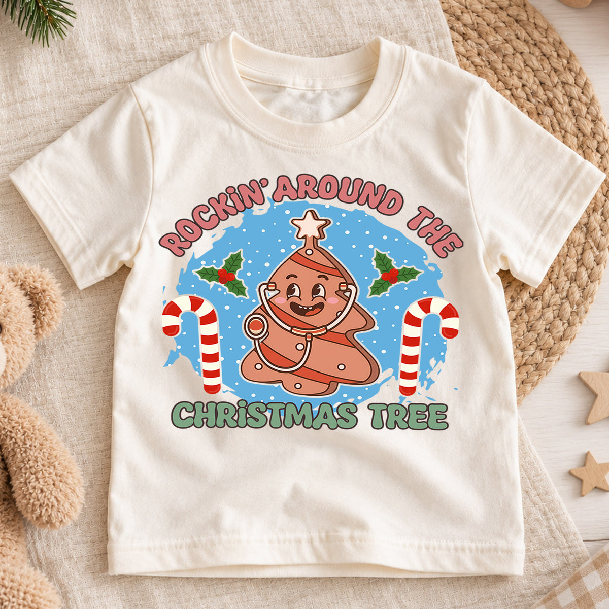 Rockin Around the Christmas Tree Kids Shirt, Funny Medical Holiday Tee, Cute Christmas Outfit, Nurse Doctor Xmas Gift for Little Kids — product view 1