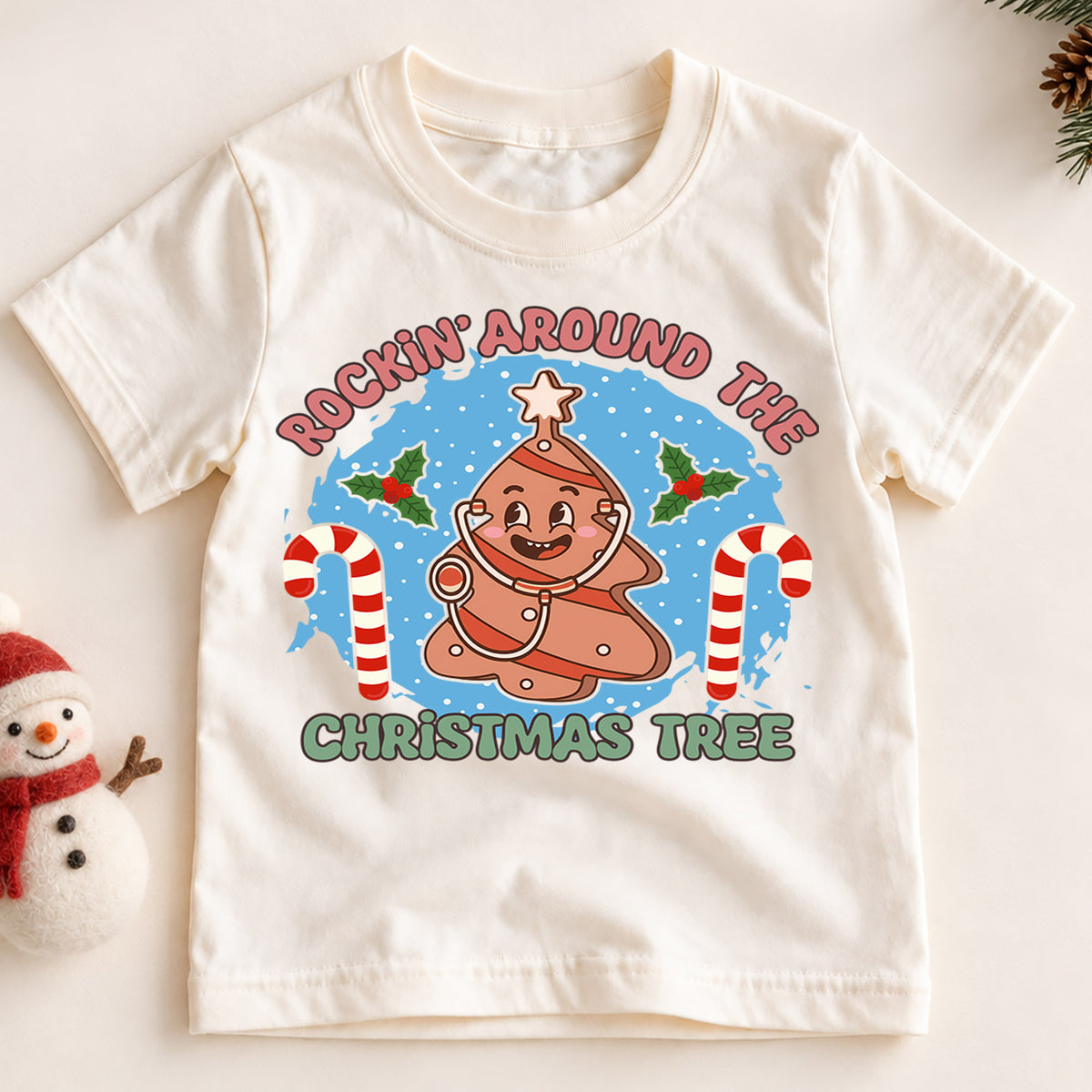 Rockin Around the Christmas Tree Kids Shirt, Funny Medical Holiday Tee, Cute Christmas Outfit, Nurse Doctor Xmas Gift for Little Kids — product view 2