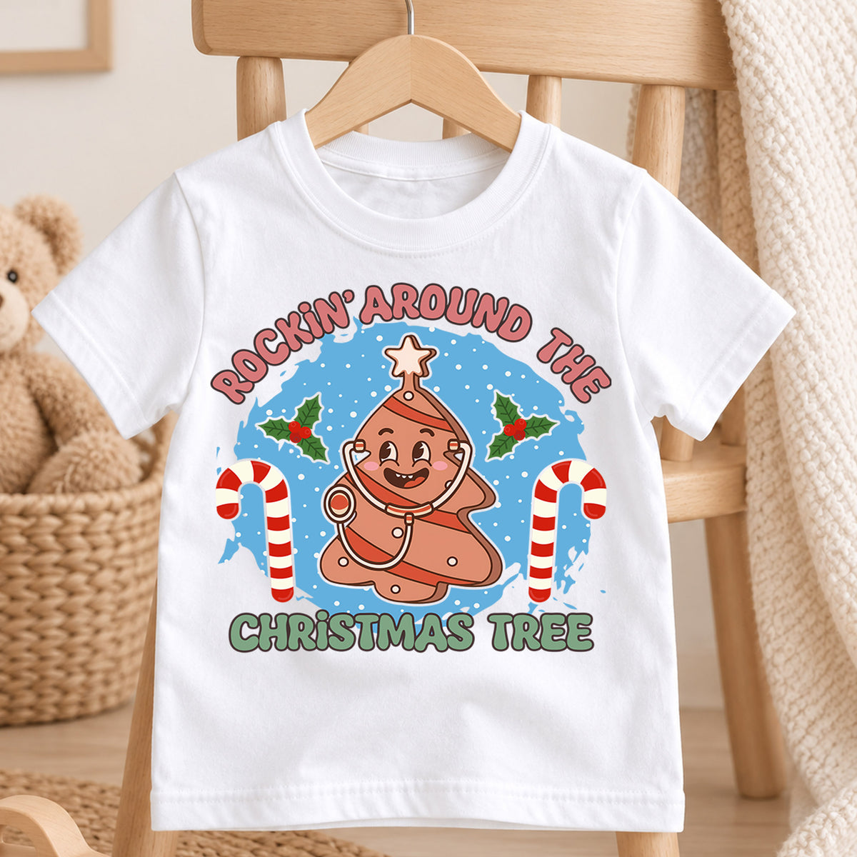 Rockin Around the Christmas Tree Kids Shirt, Funny Medical Holiday Tee, Cute Christmas Outfit, Nurse Doctor Xmas Gift for Little Kids — product view 4