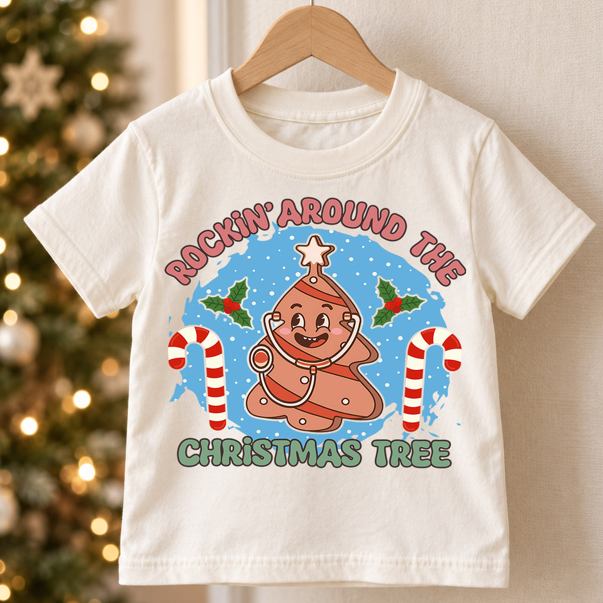 Rockin Around the Christmas Tree Kids Shirt, Funny Medical Holiday Tee, Cute Christmas Outfit, Nurse Doctor Xmas Gift for Little Kids — product view 5