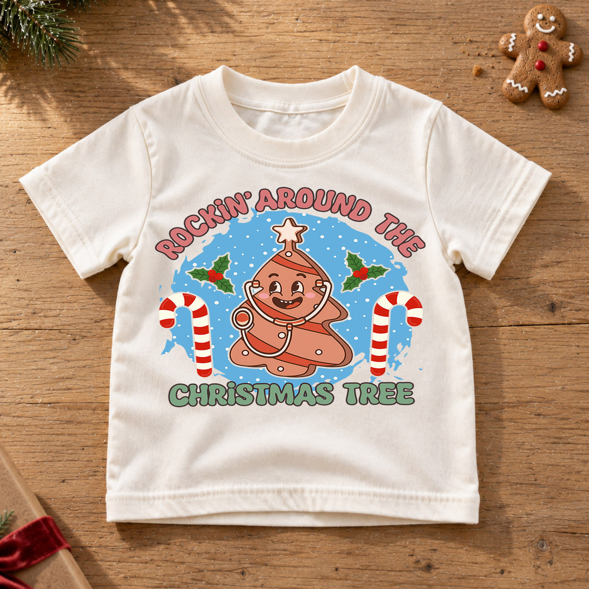 Rockin Around the Christmas Tree Kids Shirt, Funny Medical Holiday Tee, Cute Christmas Outfit, Nurse Doctor Xmas Gift for Little Kids — product view 6