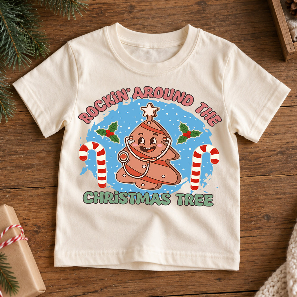 Rockin Around the Christmas Tree Kids Shirt, Funny Medical Holiday Tee, Cute Christmas Outfit, Nurse Doctor Xmas Gift for Little Kids — product view 7