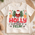 Holly Jolly Feelin Kids Christmas Shirt, Santa Gingerbread Holiday Tee, Cute Christmas Tree Outfit, Toddler Xmas Gift for Little Kids — product view 1