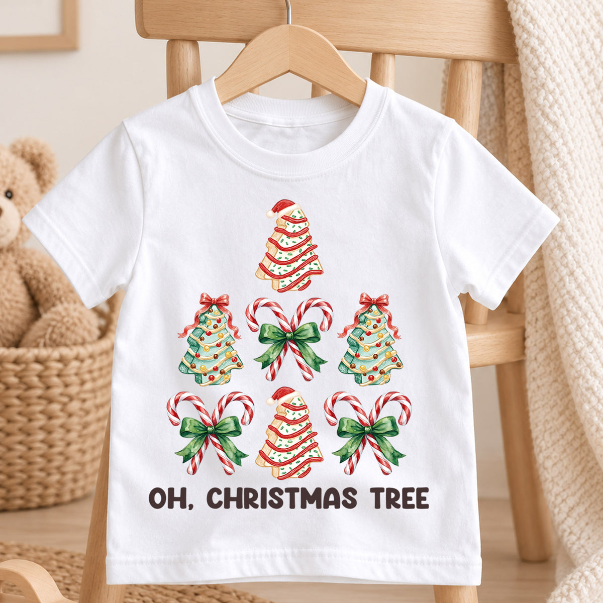 Oh Christmas Tree Kids T-Shirt, Christmas Tree Holiday Shirt, Cute Festive Tee, Kids Christmas Outfit, Family Matching Holiday Shirt, Gift — product view 4