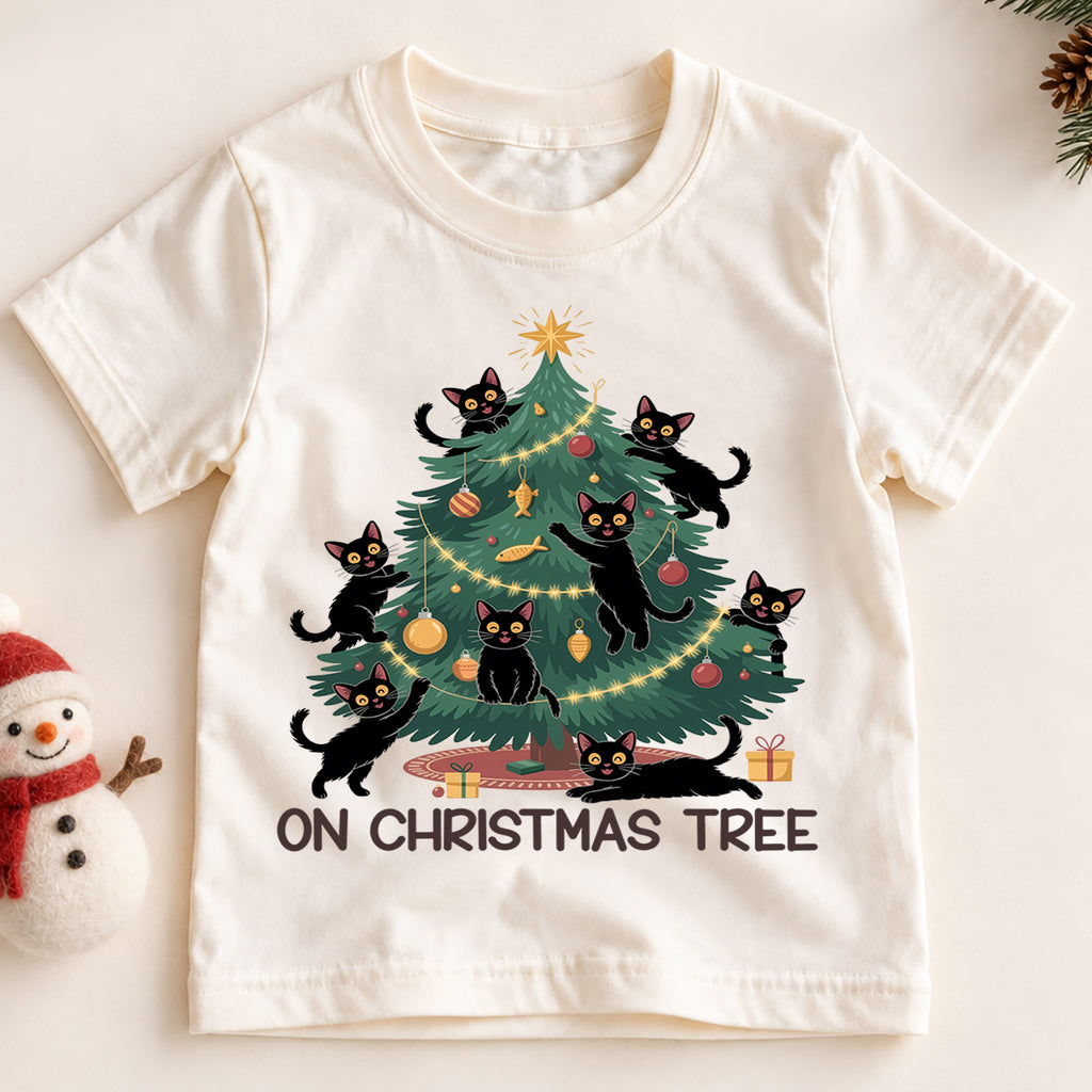 Black Cat Christmas Shirt, Christmas Tree Cat T-Shirt, Cute Holiday Tee, Funny Kitty Outfit, Cat Lover Gift, Kids Family Holiday Shirt — product view 2