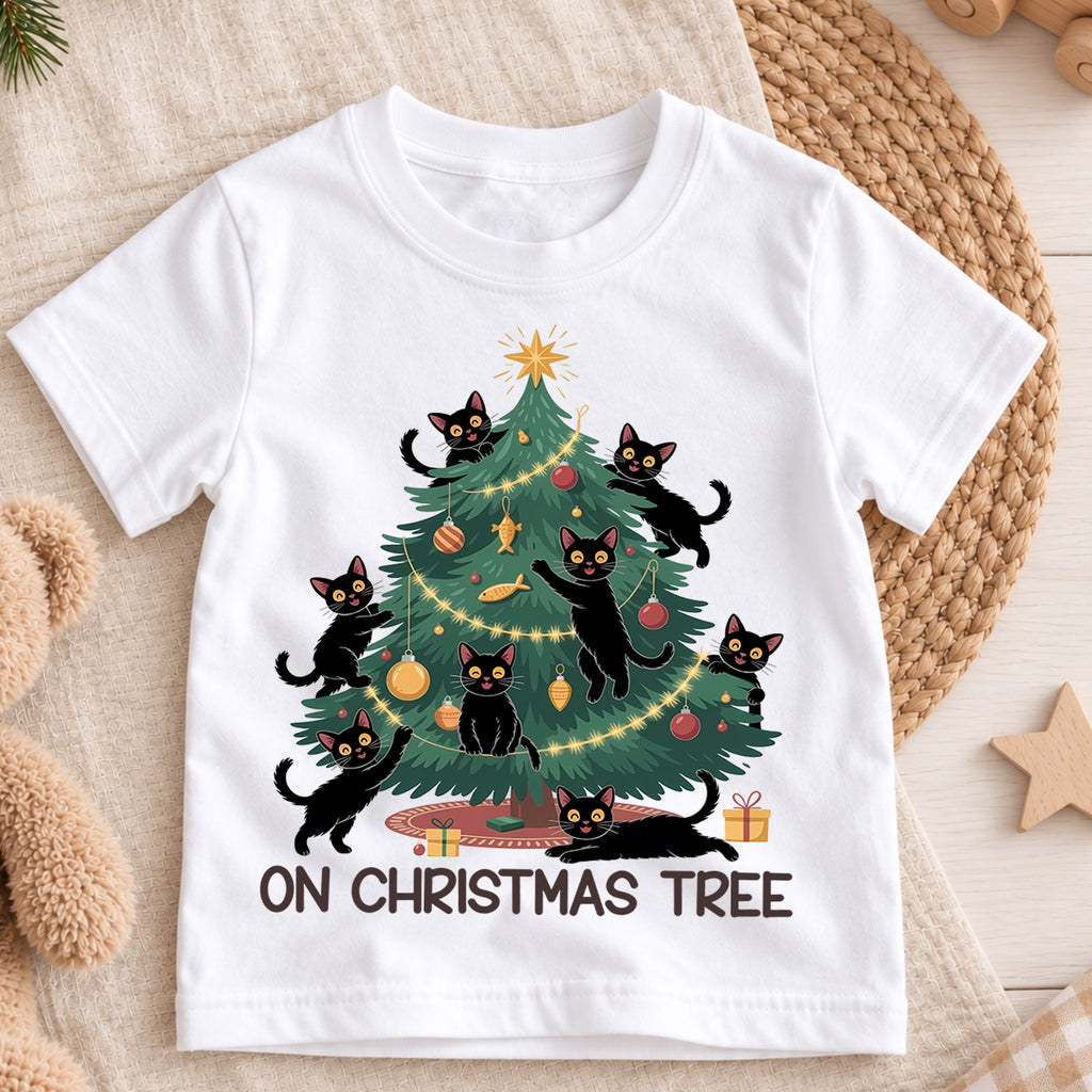 Black Cat Christmas Shirt, Christmas Tree Cat T-Shirt, Cute Holiday Tee, Funny Kitty Outfit, Cat Lover Gift, Kids Family Holiday Shirt — product view 3