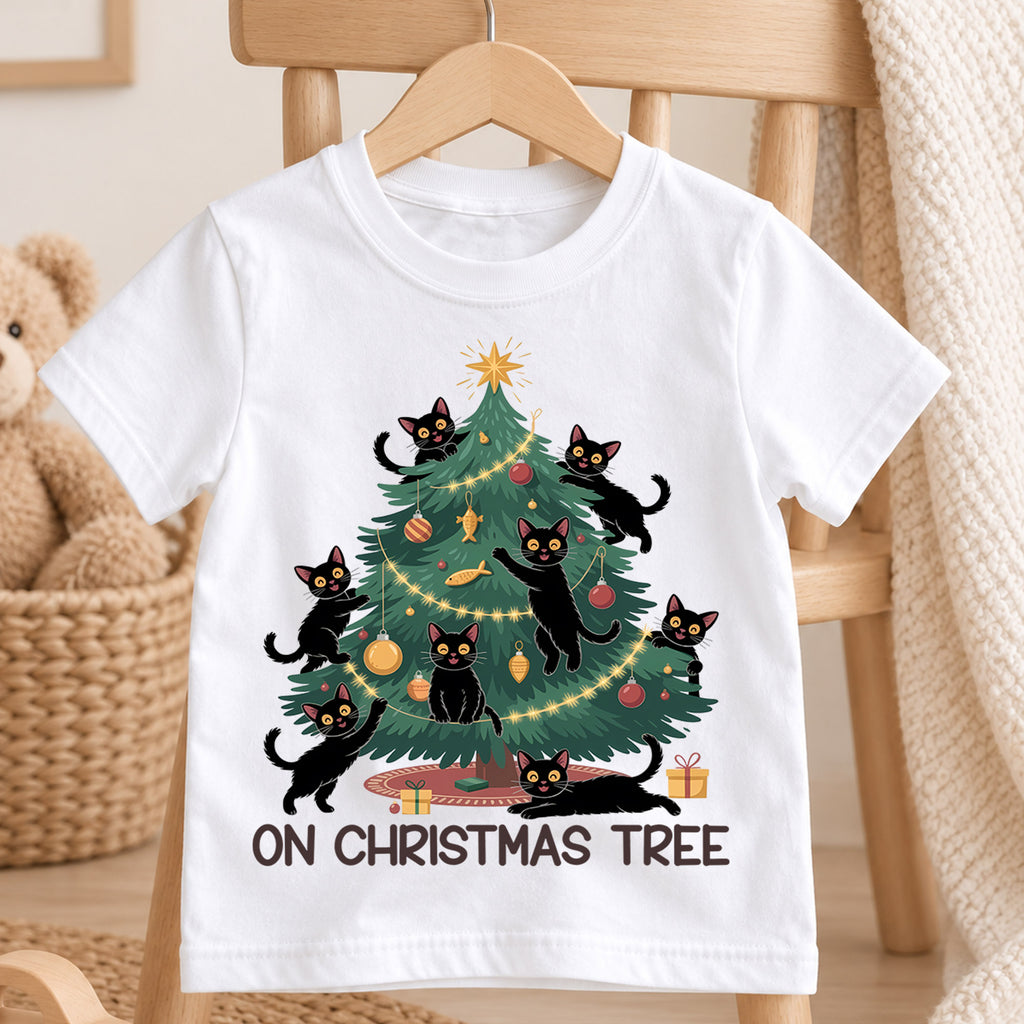 Black Cat Christmas Shirt, Christmas Tree Cat T-Shirt, Cute Holiday Tee, Funny Kitty Outfit, Cat Lover Gift, Kids Family Holiday Shirt — product view 4