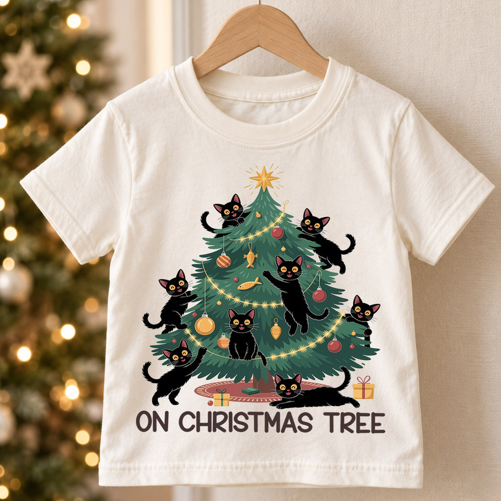 Black Cat Christmas Shirt, Christmas Tree Cat T-Shirt, Cute Holiday Tee, Funny Kitty Outfit, Cat Lover Gift, Kids Family Holiday Shirt — product view 5