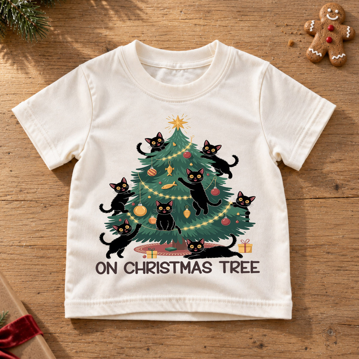 Black Cat Christmas Shirt, Christmas Tree Cat T-Shirt, Cute Holiday Tee, Funny Kitty Outfit, Cat Lover Gift, Kids Family Holiday Shirt — product view 6