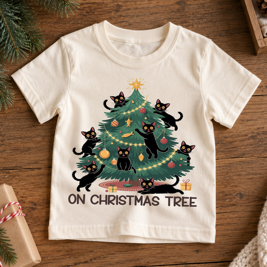 Black Cat Christmas Shirt, Christmas Tree Cat T-Shirt, Cute Holiday Tee, Funny Kitty Outfit, Cat Lover Gift, Kids Family Holiday Shirt — product view 7