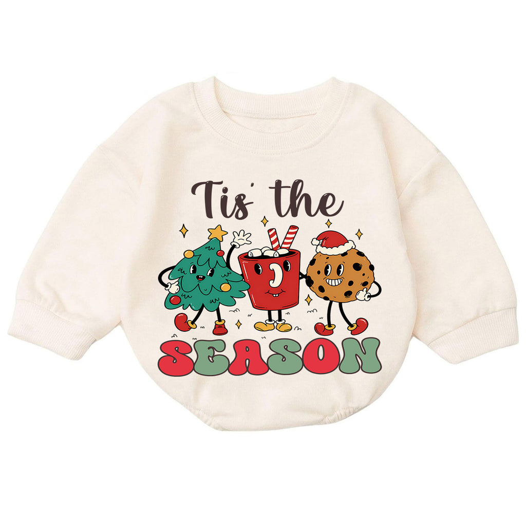 Tis the Season Baby Christmas Romper, Christmas Tree Cocoa Gingerbread Outfit, Cute Holiday Toddler Romper, Festive Xmas Gift — product view 7