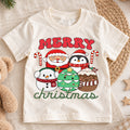 Christmas Kids Shirt, Merry Christmas Santa Penguin Tee, Cute Holiday Snowman Tree Cocoa Outfit, Festive Winter Shirt for Boys Girls — product view 1