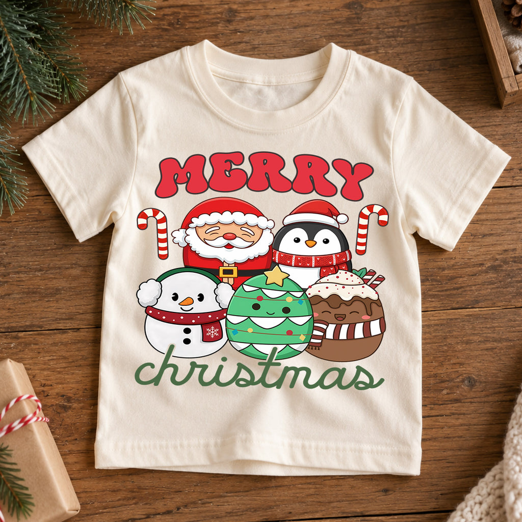 Christmas Kids Shirt, Merry Christmas Santa Penguin Tee, Cute Holiday Snowman Tree Cocoa Outfit, Festive Winter Shirt for Boys Girls — product view 7