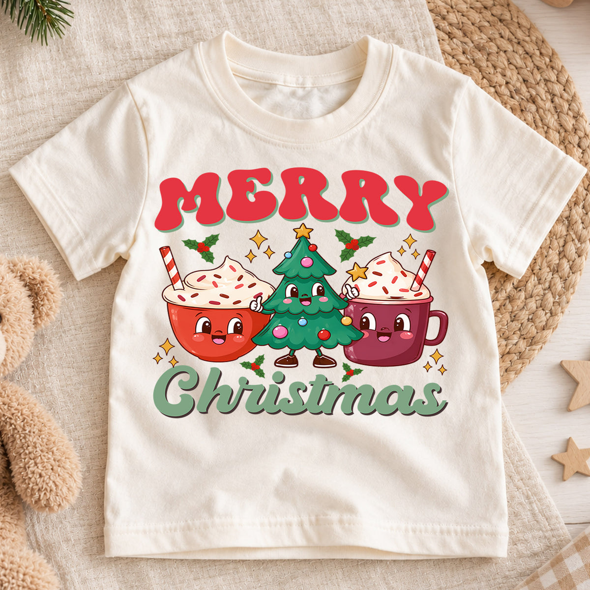 Christmas Kids Shirt, Merry Christmas Cocoa Cup Tee, Cute Christmas Tree Holiday Outfit, Hot Cocoa Lover Shirt for Boys Girls, Winter Tee — product view 1