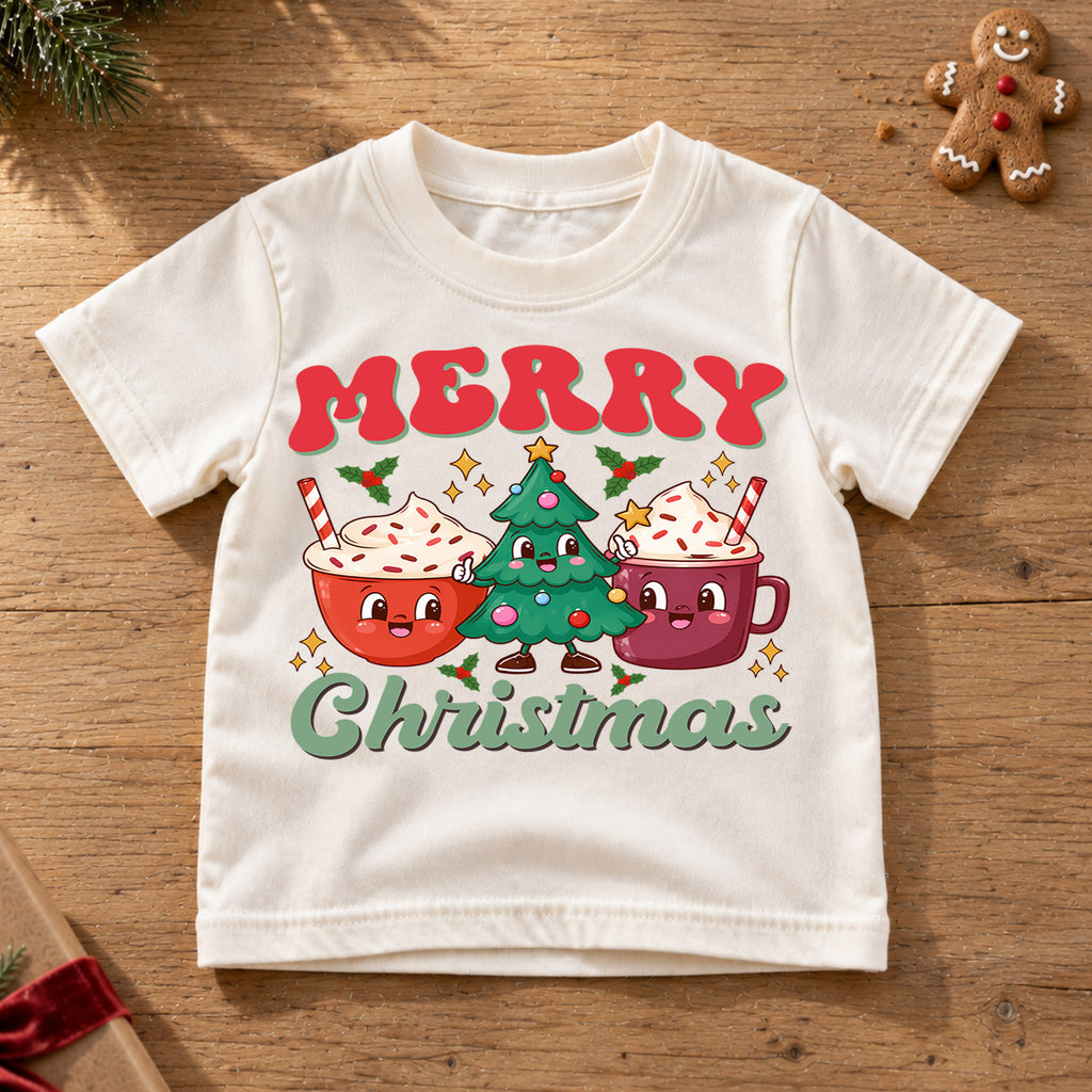 Christmas Kids Shirt, Merry Christmas Cocoa Cup Tee, Cute Christmas Tree Holiday Outfit, Hot Cocoa Lover Shirt for Boys Girls, Winter Tee — product view 6