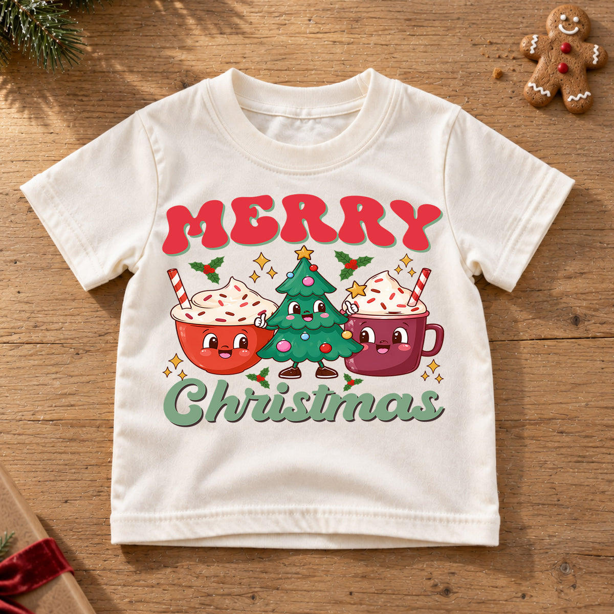 Christmas Kids Shirt, Merry Christmas Cocoa Cup Tee, Cute Christmas Tree Holiday Outfit, Hot Cocoa Lover Shirt for Boys Girls, Winter Tee — product view 6