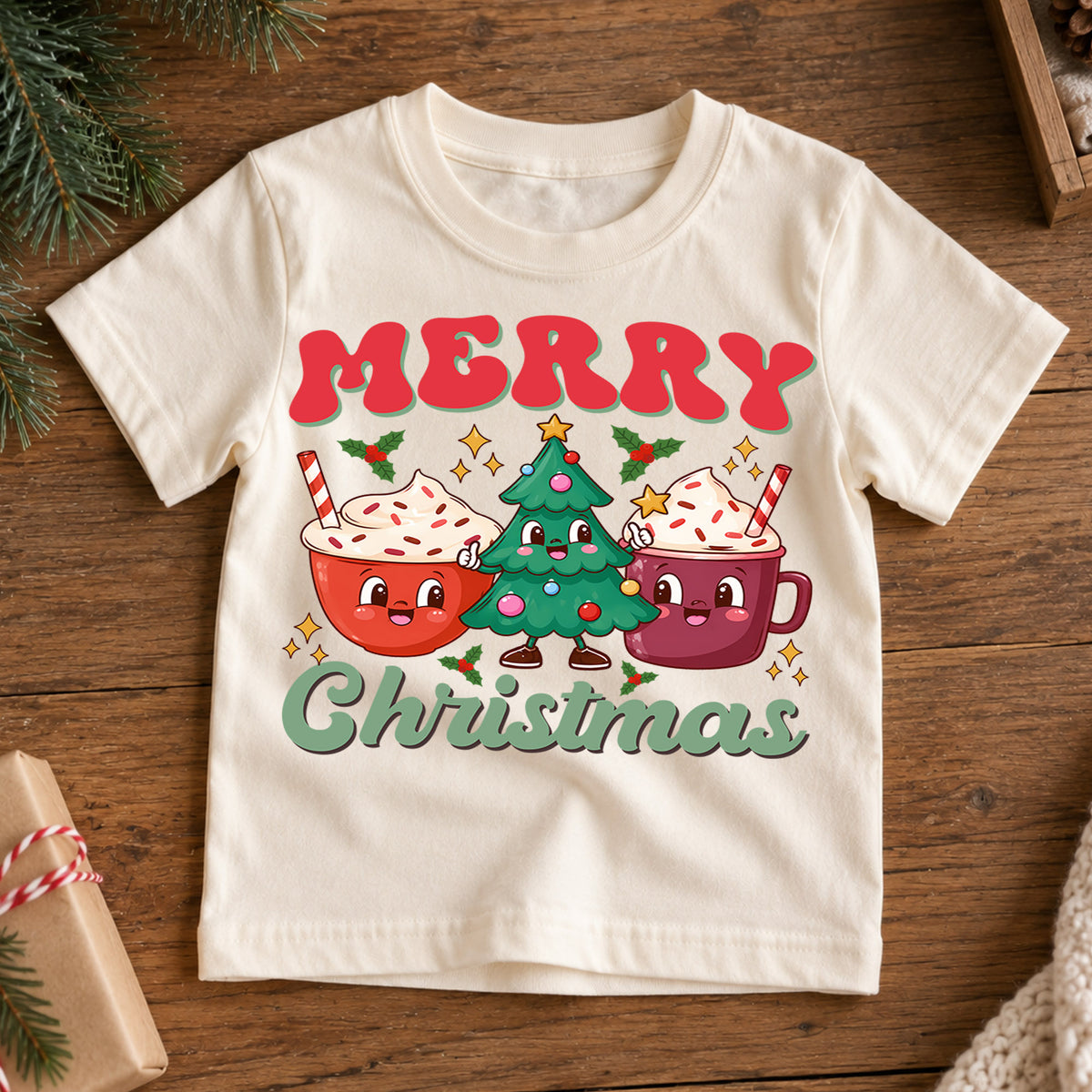 Christmas Kids Shirt, Merry Christmas Cocoa Cup Tee, Cute Christmas Tree Holiday Outfit, Hot Cocoa Lover Shirt for Boys Girls, Winter Tee — product view 7