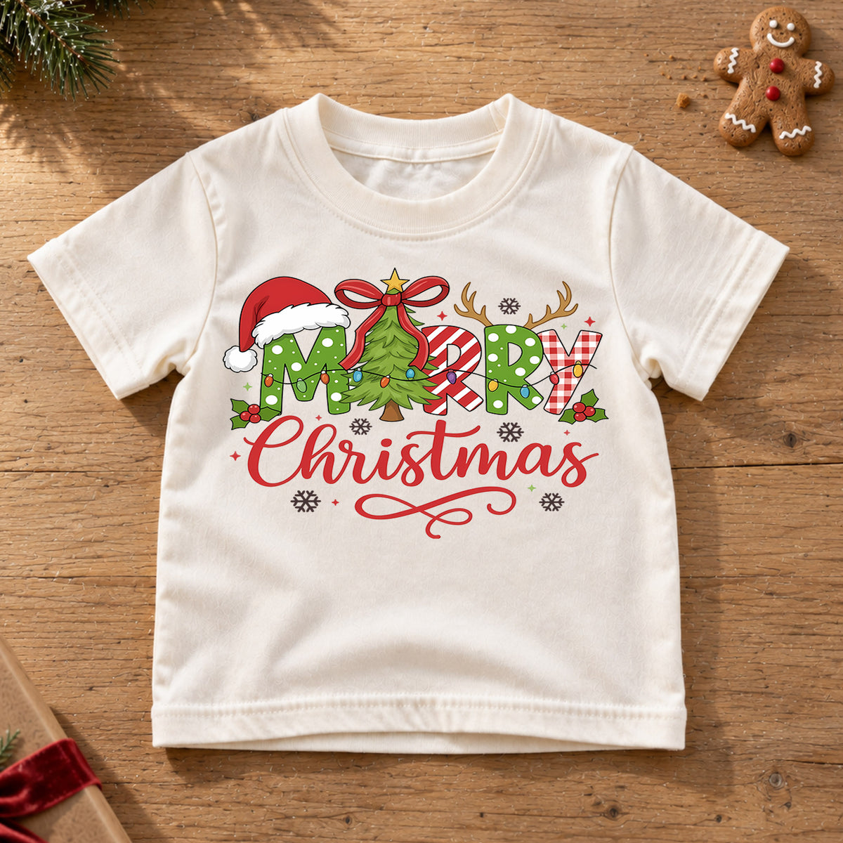 Merry Christmas Plaid Shirt, Toddler Holiday Tee, Buffalo Check Xmas Tree Top, Cute Winter Kids Shirt, Holiday Party Outfit, Gift Kids Tee — product view 6