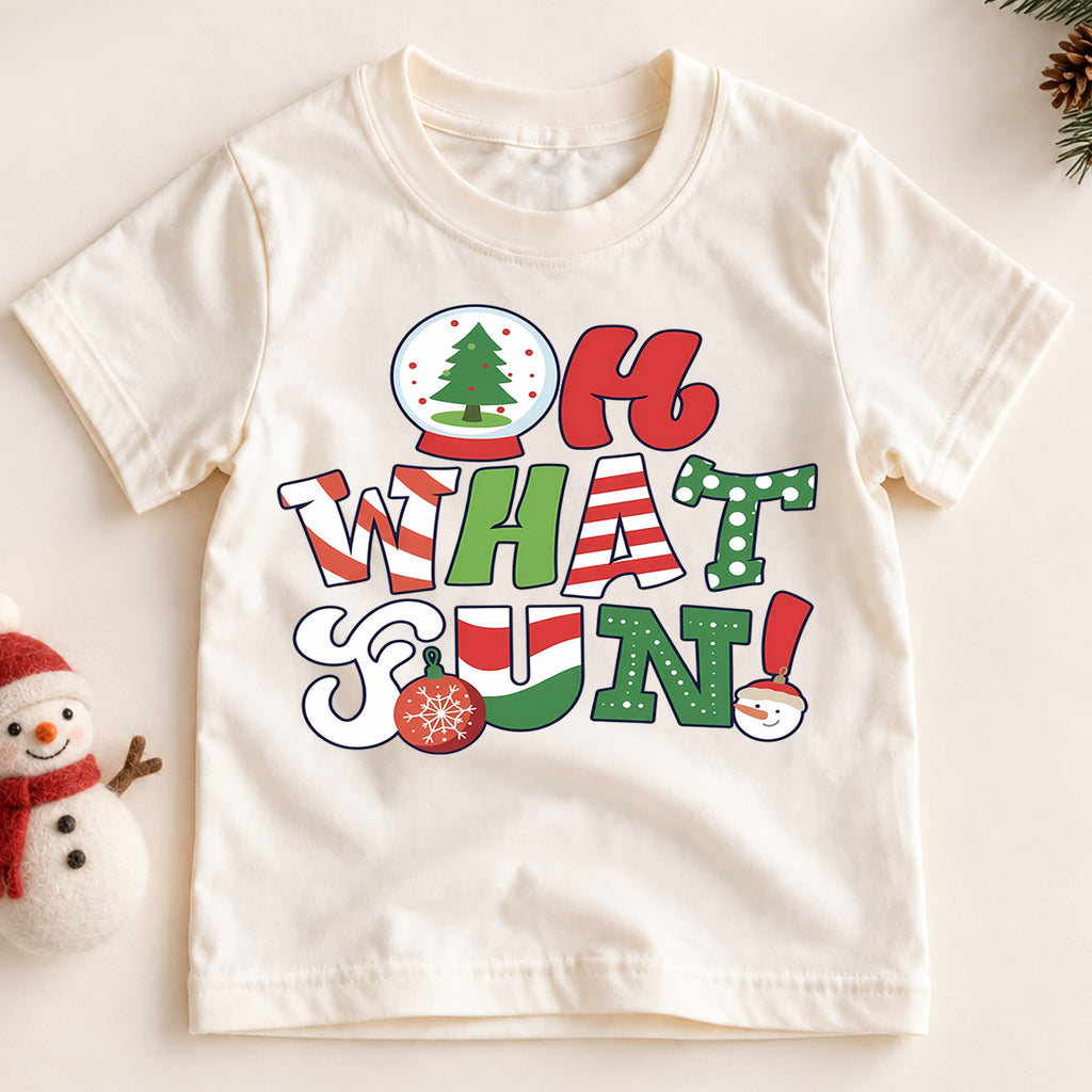 Oh What Fun Christmas Shirt, Toddler Snow Globe Tee, Retro Holiday Fun Outfit, Cute Xmas Kids Shirt, Winter Holiday Gift, Youth Top — product view 2