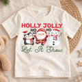 Christmas Kids Shirt, Holly Jolly Penguin Santa Snowman Tee, Cute Let It Snow Holiday Outfit, Cute Festive Winter Shirt for Boys Girls — product view 1