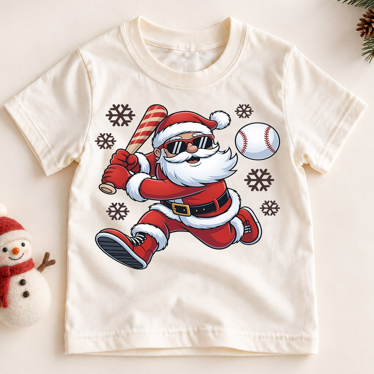 Cool Baseball Santa Claus Shirt, Sports Christmas Tee, Holiday Athletic Kids Top, Xmas Winter Sports Outfit, Gift For Sports Boy Kids Tee — product view 2