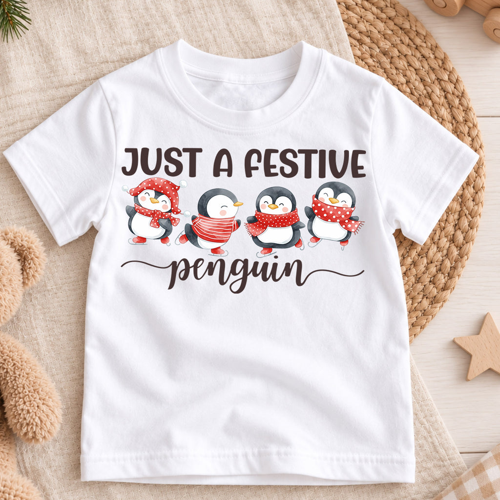 Christmas Kids Shirt, Festive Penguin Holiday Tee, Cute Winter Penguin Outfit, Christmas Party Shirt for Boys Girls, Cozy Seasonal Gift — product view 3