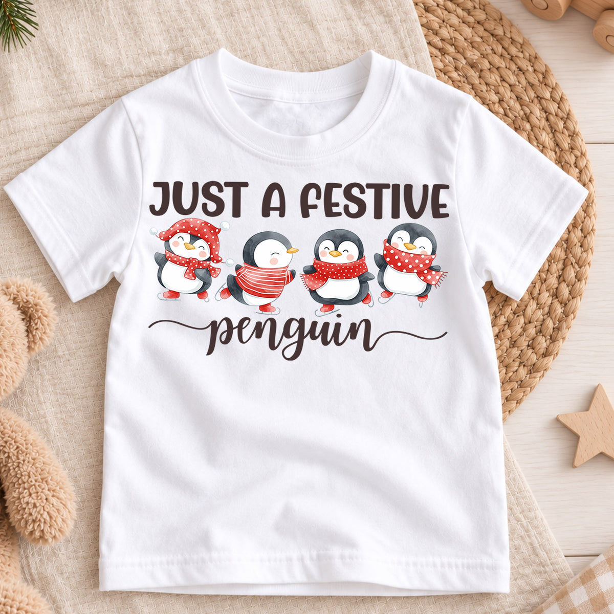 Christmas Kids Shirt, Festive Penguin Holiday Tee, Cute Winter Penguin Outfit, Christmas Party Shirt for Boys Girls, Cozy Seasonal Gift — product view 3