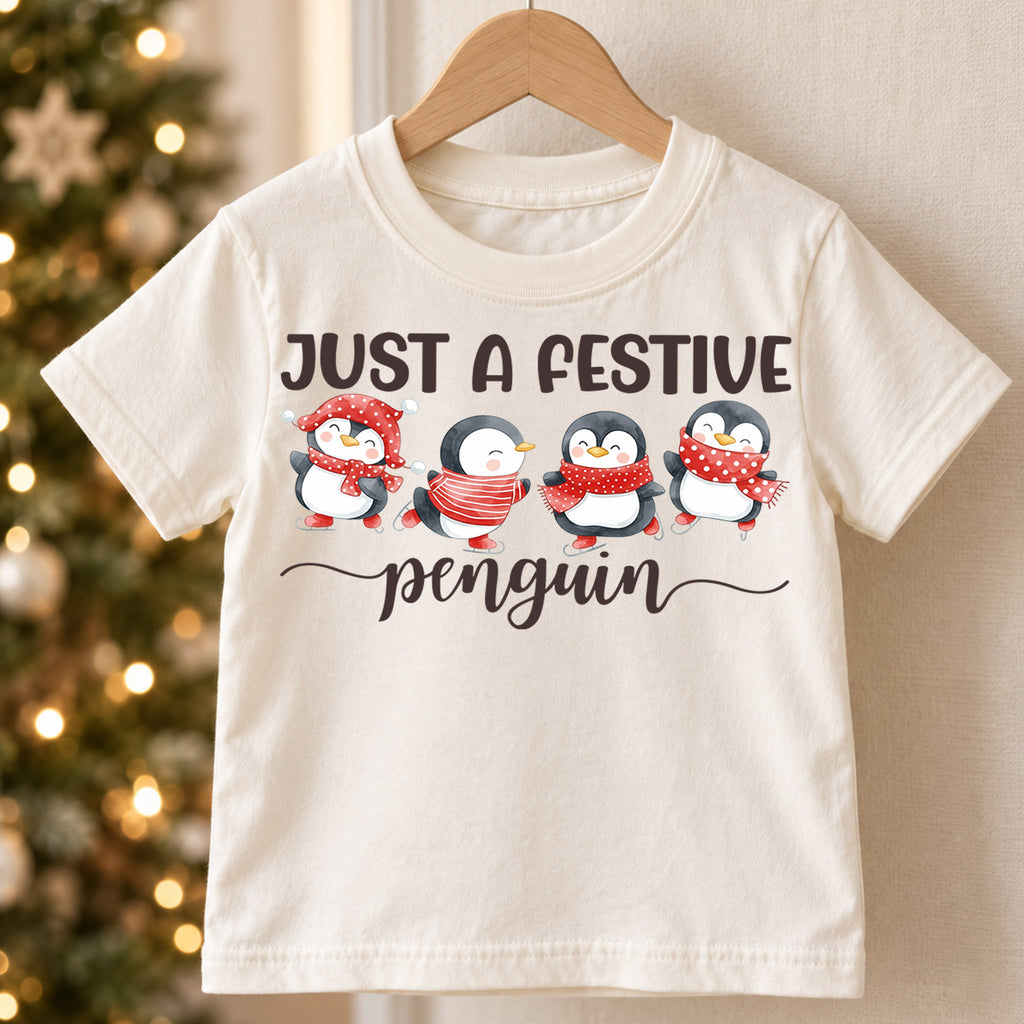 Christmas Kids Shirt, Festive Penguin Holiday Tee, Cute Winter Penguin Outfit, Christmas Party Shirt for Boys Girls, Cozy Seasonal Gift — product view 5