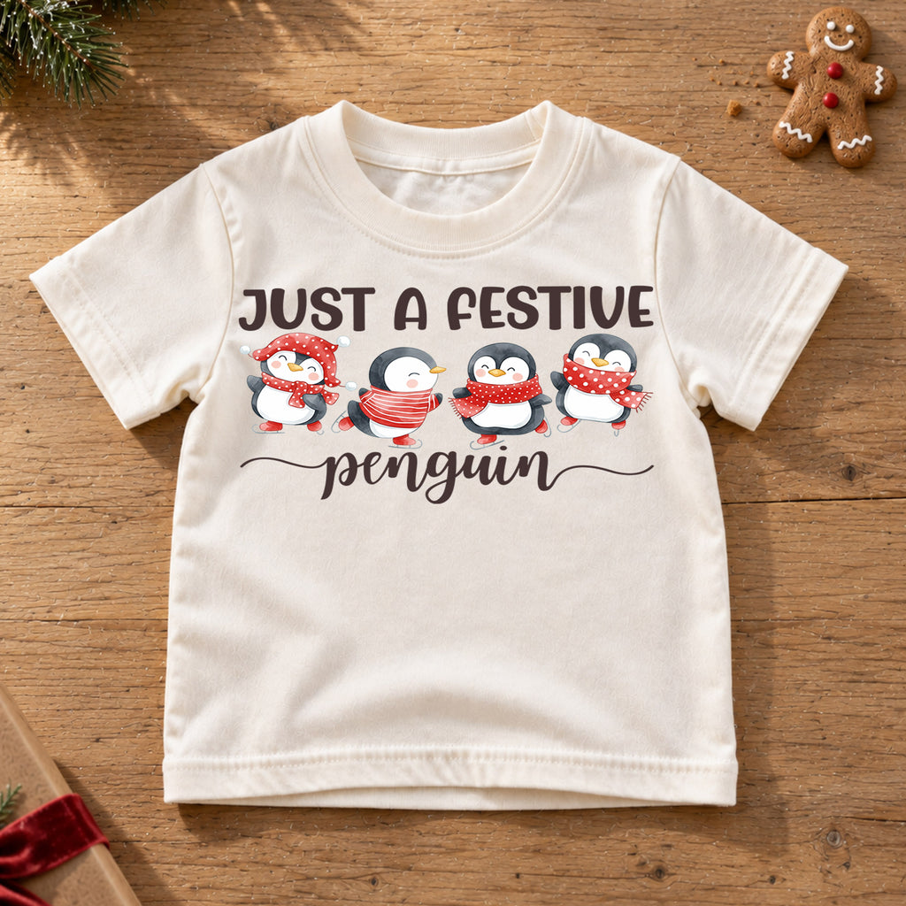Christmas Kids Shirt, Festive Penguin Holiday Tee, Cute Winter Penguin Outfit, Christmas Party Shirt for Boys Girls, Cozy Seasonal Gift — product view 6