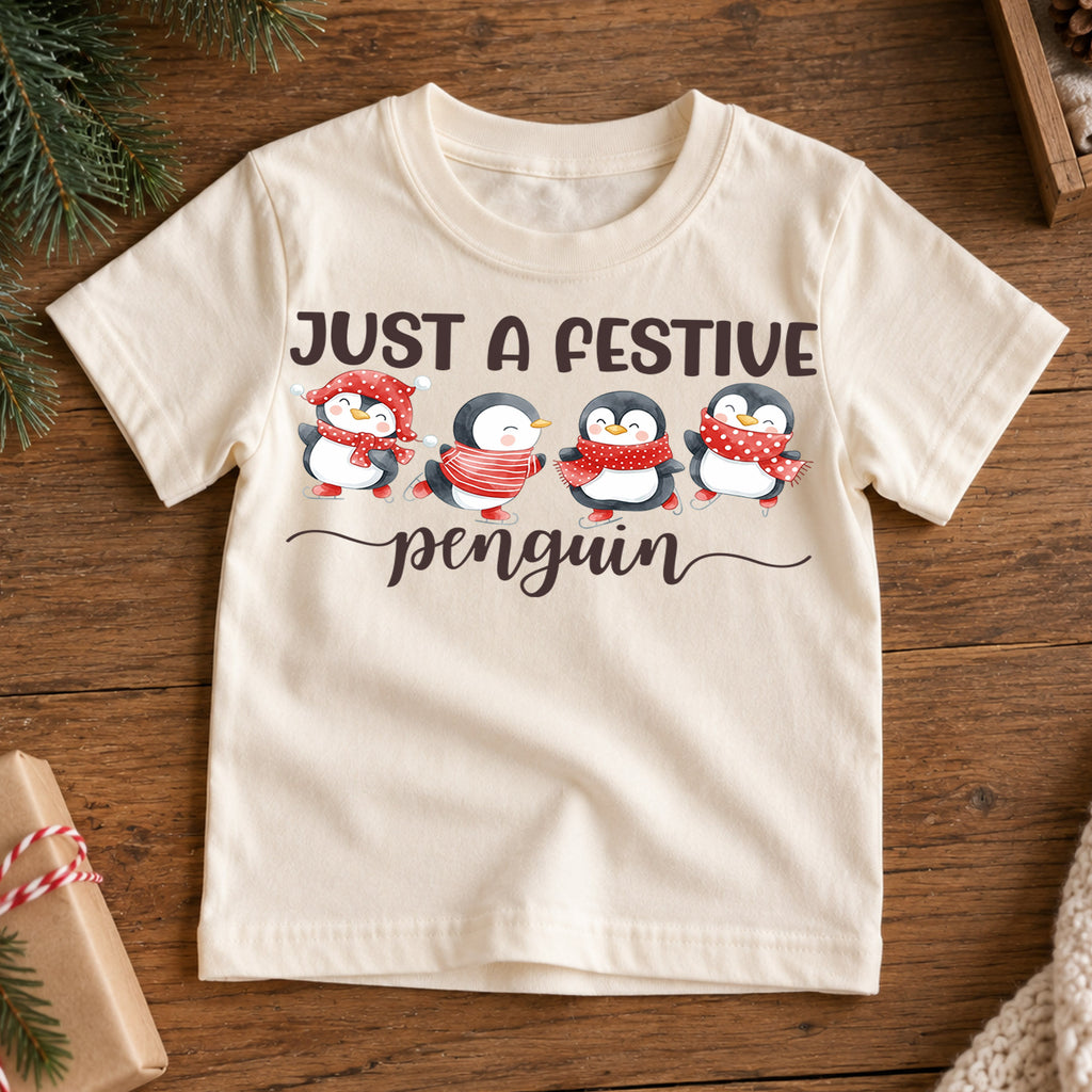 Christmas Kids Shirt, Festive Penguin Holiday Tee, Cute Winter Penguin Outfit, Christmas Party Shirt for Boys Girls, Cozy Seasonal Gift — product view 7