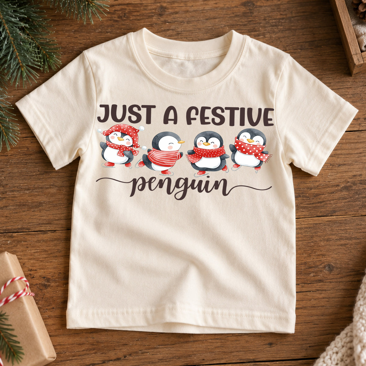 Christmas Kids Shirt, Festive Penguin Holiday Tee, Cute Winter Penguin Outfit, Christmas Party Shirt for Boys Girls, Cozy Seasonal Gift — product view 7