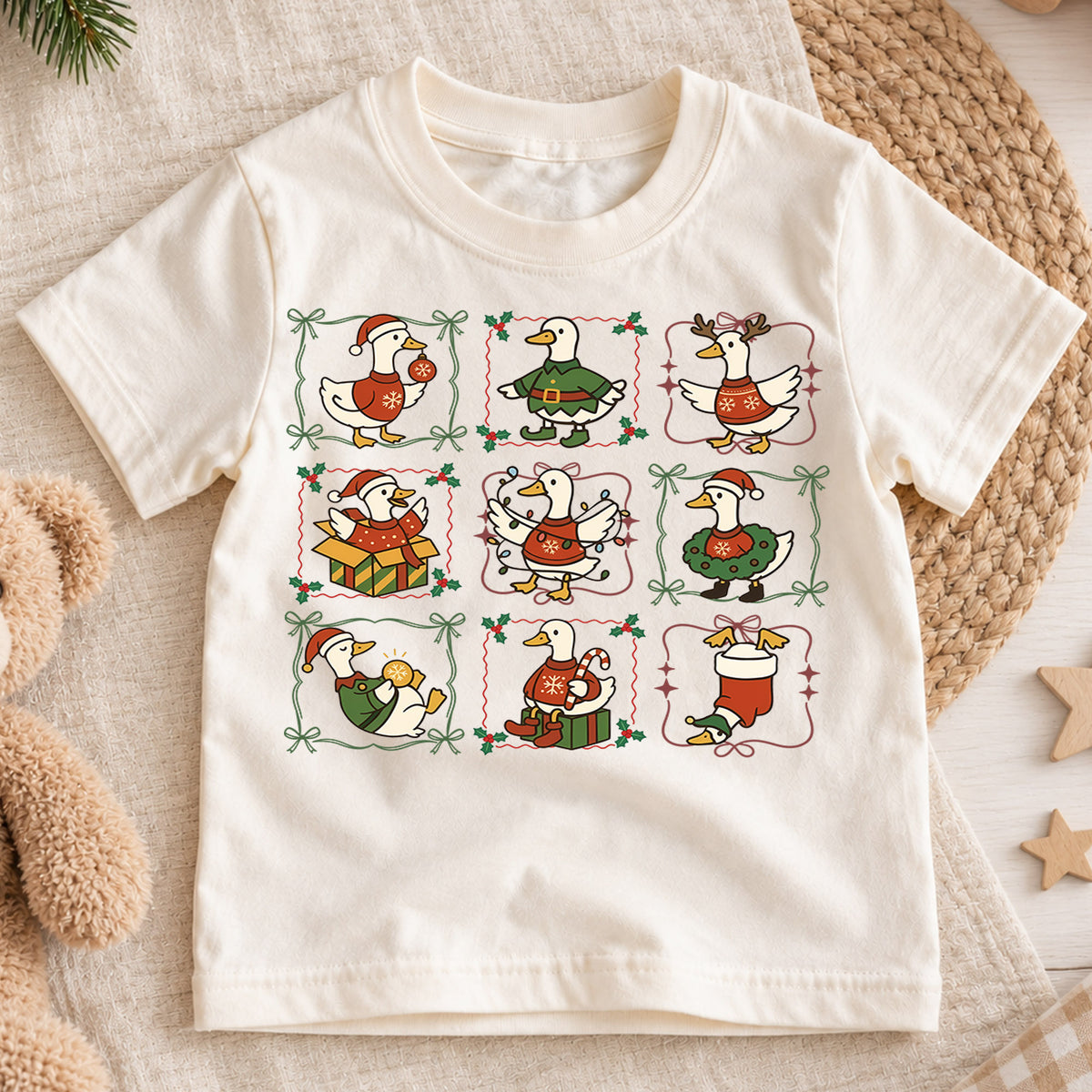 Christmas Duck Kids Shirt, Funny Holiday Goose Collage Tee, Festive Animal Christmas Outfit for Boys Girls, Cute Duck Lover Xmas Gift — product view 1