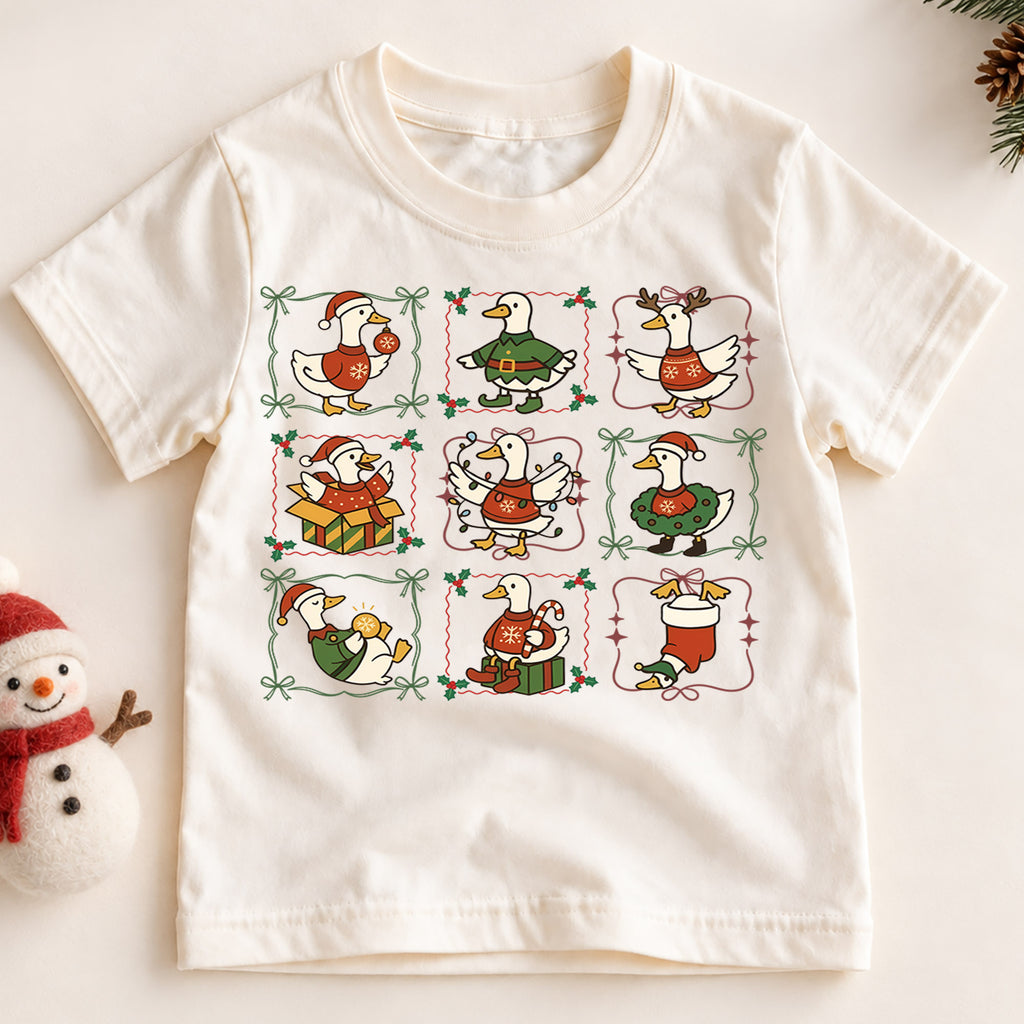 Christmas Duck Kids Shirt, Funny Holiday Goose Collage Tee, Festive Animal Christmas Outfit for Boys Girls, Cute Duck Lover Xmas Gift — product view 2