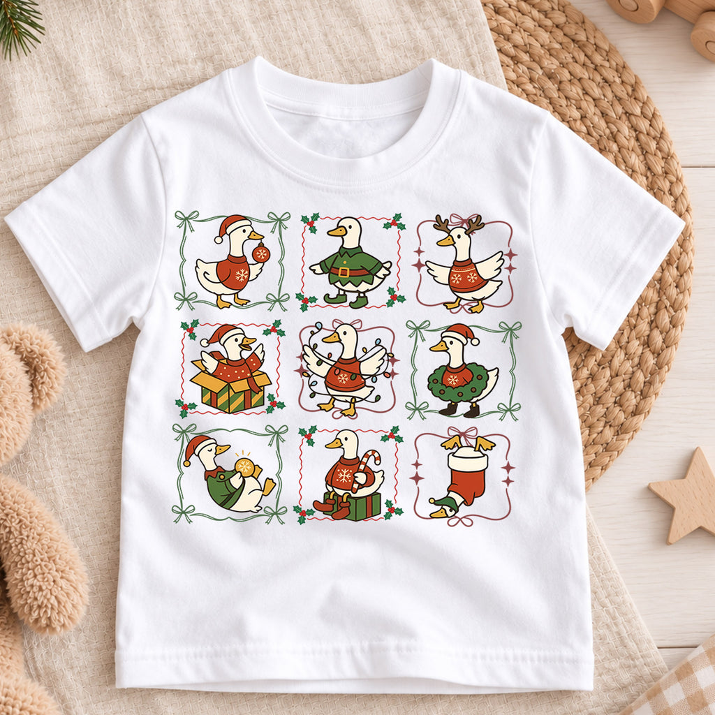 Christmas Duck Kids Shirt, Funny Holiday Goose Collage Tee, Festive Animal Christmas Outfit for Boys Girls, Cute Duck Lover Xmas Gift — product view 3