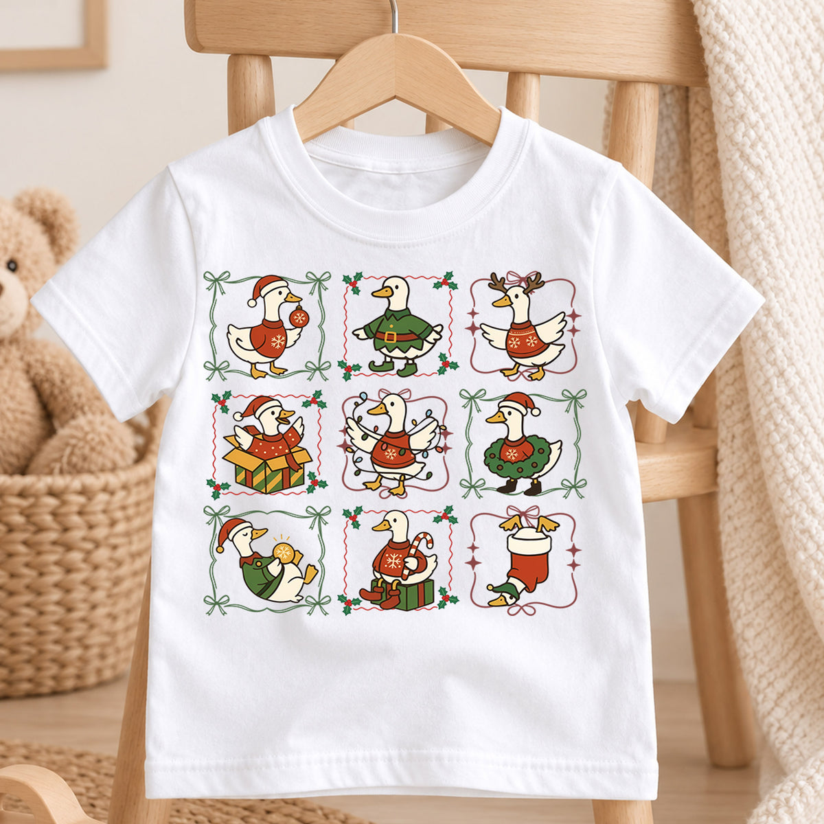 Christmas Duck Kids Shirt, Funny Holiday Goose Collage Tee, Festive Animal Christmas Outfit for Boys Girls, Cute Duck Lover Xmas Gift — product view 4