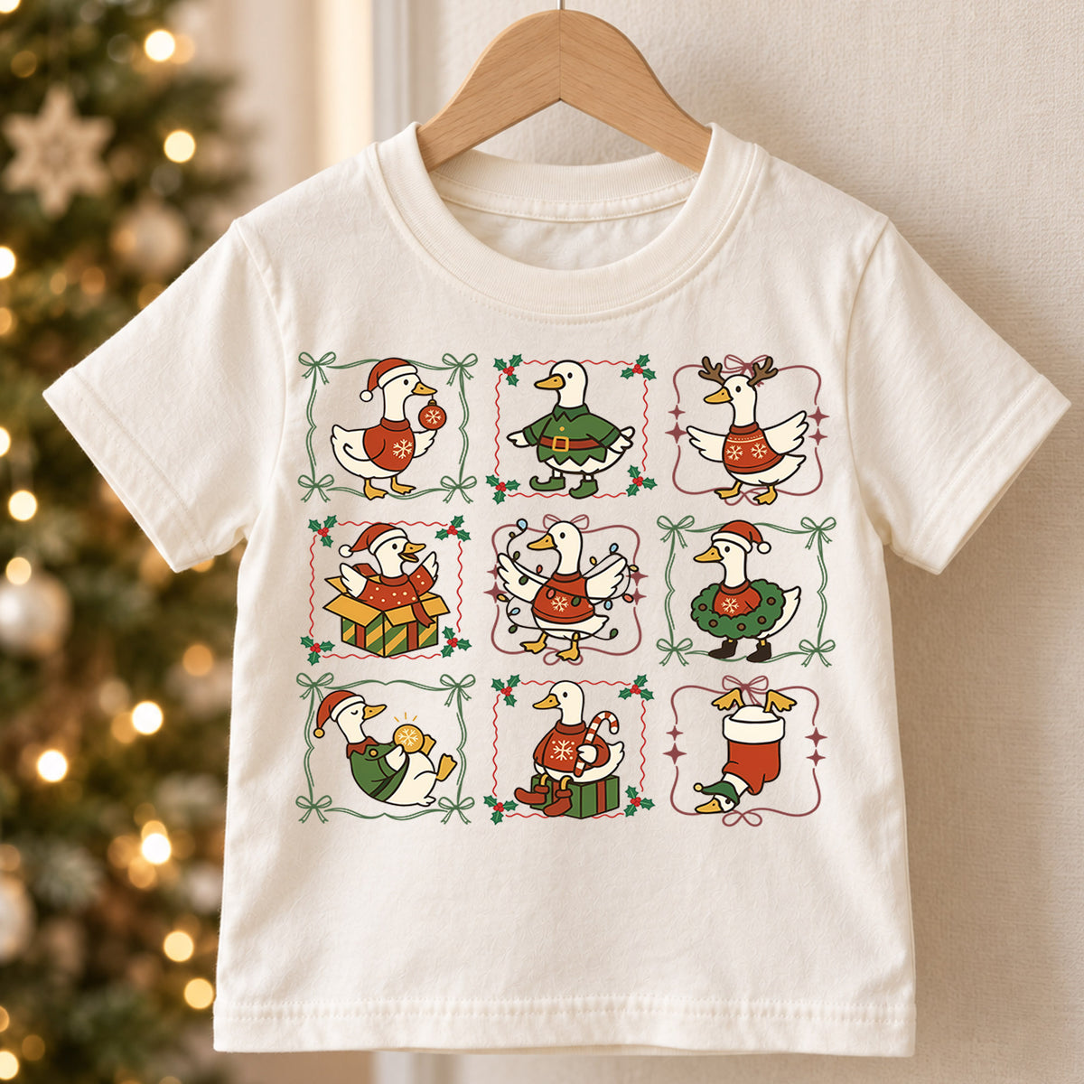 Christmas Duck Kids Shirt, Funny Holiday Goose Collage Tee, Festive Animal Christmas Outfit for Boys Girls, Cute Duck Lover Xmas Gift — product view 5
